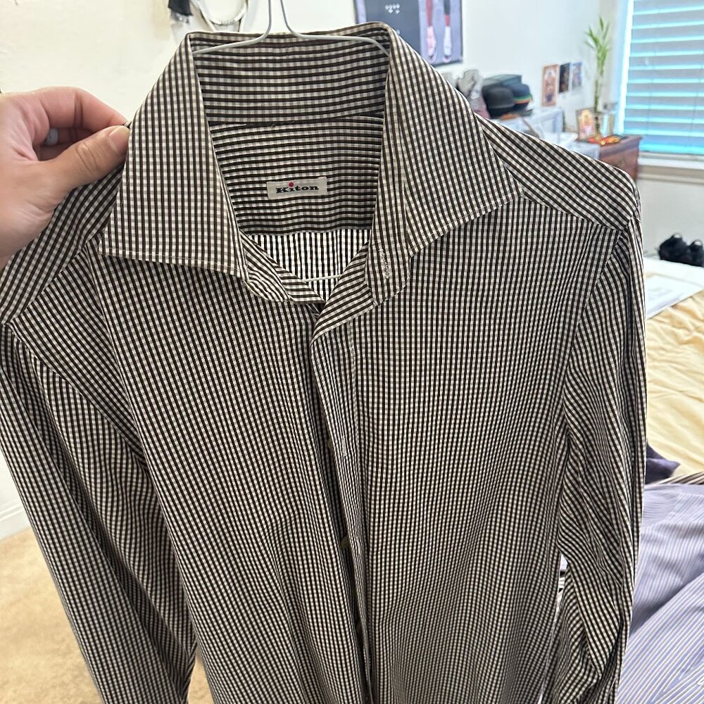 KITON Micro Brown Design Dress Shirt